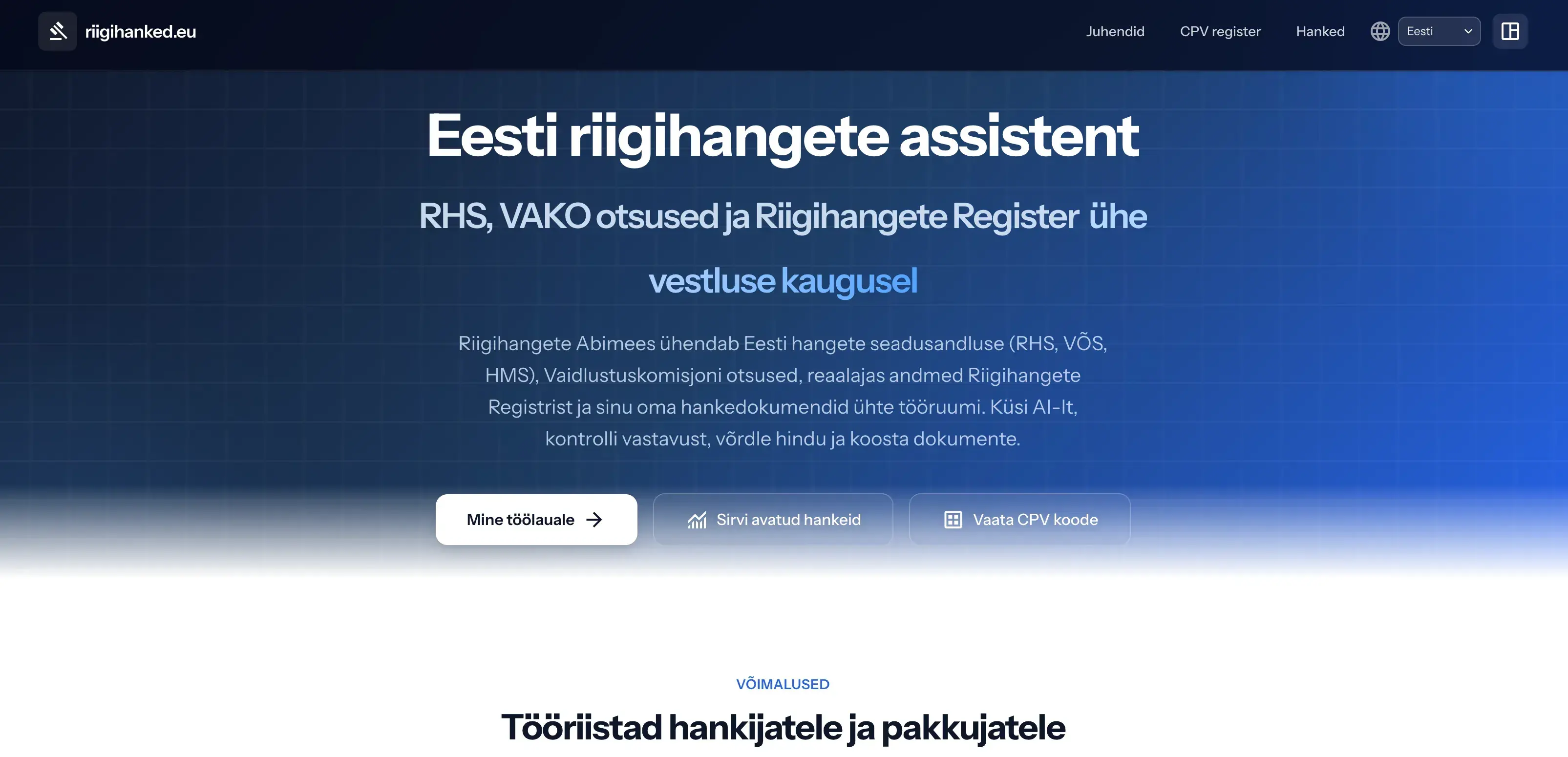 Riigihanked.eu dashboard and procurement intelligence